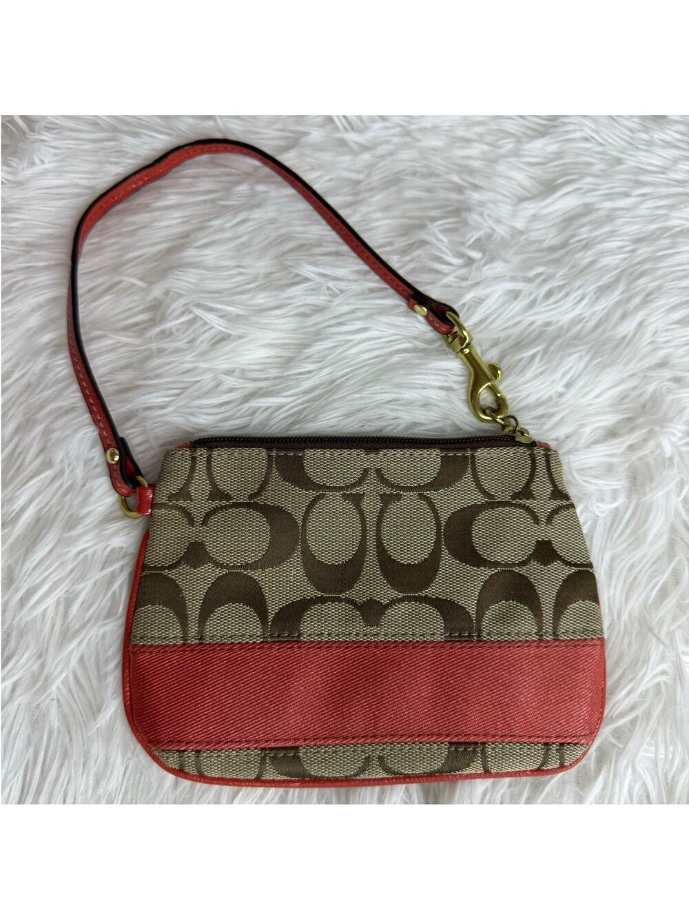 COACH Orange and Brown Signature Wristlet Wristlet